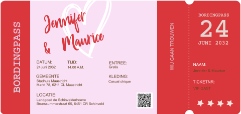 Ticketvorm rood roze in holografische folie