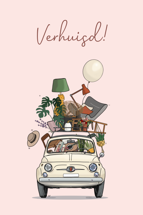 Verhuiskaart fiat 500 wit voorkant