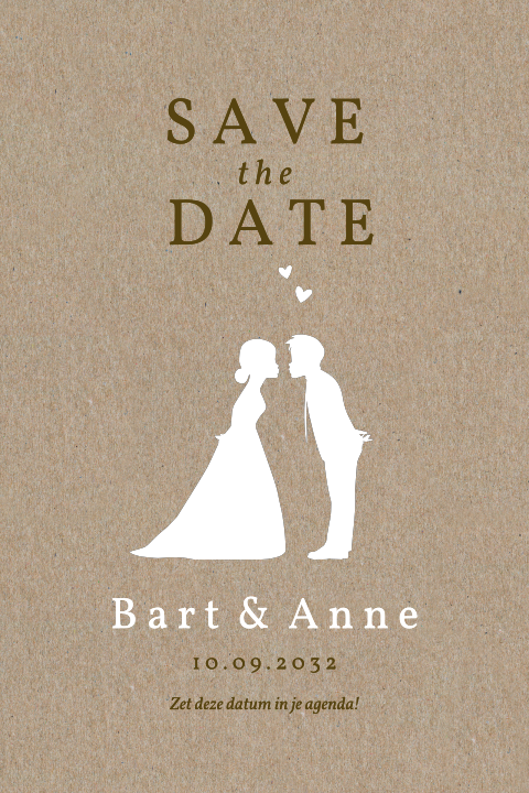 Save the date kaart kraft met silhouet bruidspaar