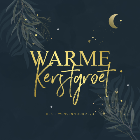 Kerstkaart donker met maan en goudfolie