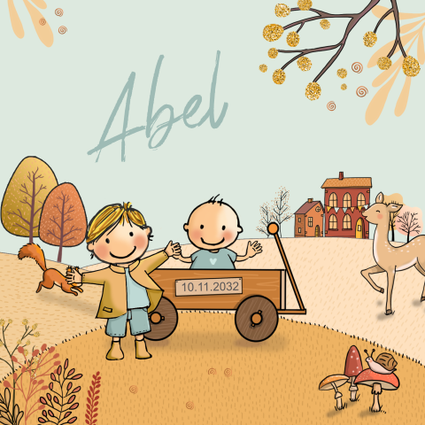 Geboortekaartje jongen broertje herfst ree eekhoorn egel