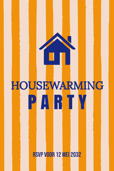 Uitnodiging housewarming streep met huisje