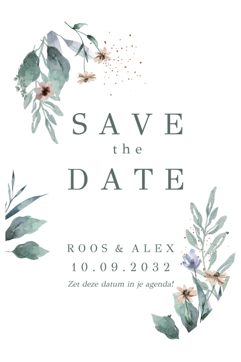 Save the date kaart bloemen lila collectie