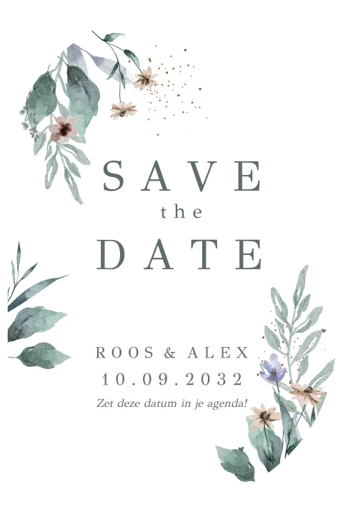 Save the date kaart bloemen lila collectie
