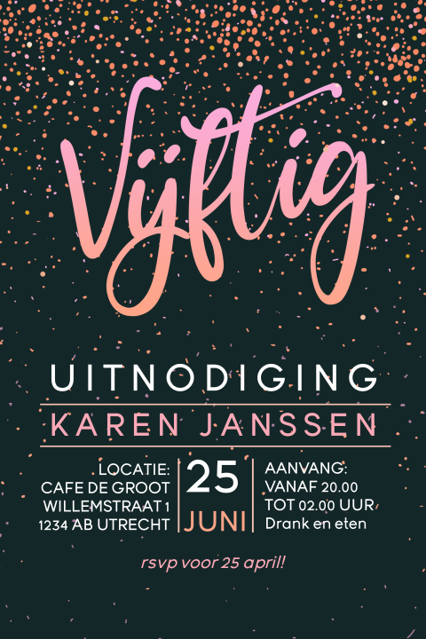 Uitnodiging vijftig jaar kleurrijke variant