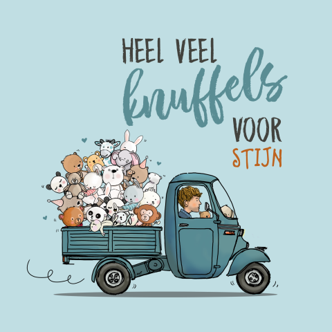 Beterschapkaart vespa ape met knuffels