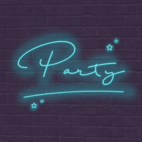 Uitnodiging neon letters party blauw