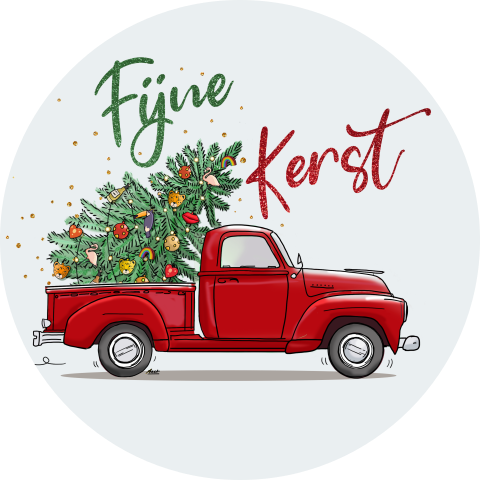 Sluitzegel rode pickup met kerstboom
