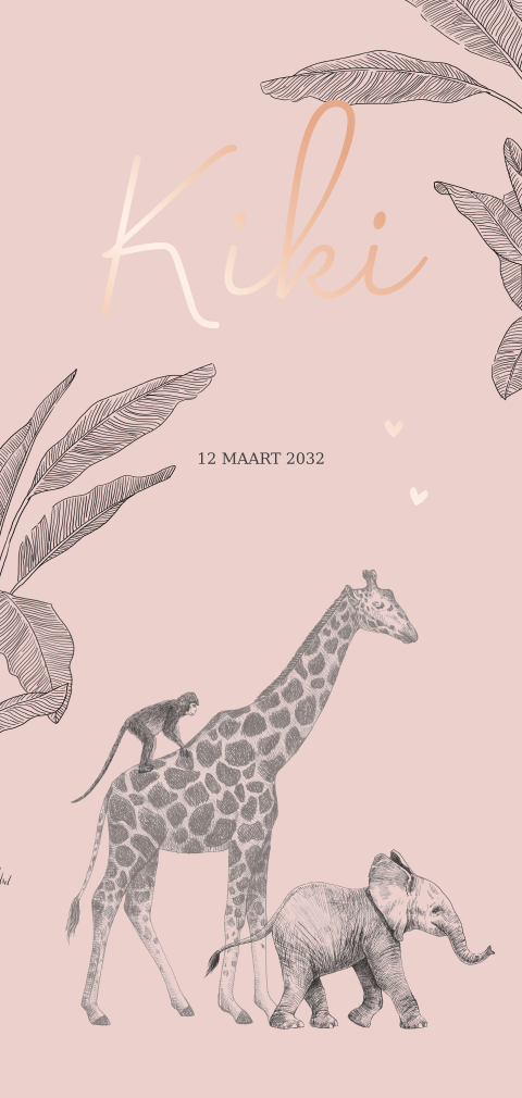 Geboortekaartje lichte kraftlook jungle roze