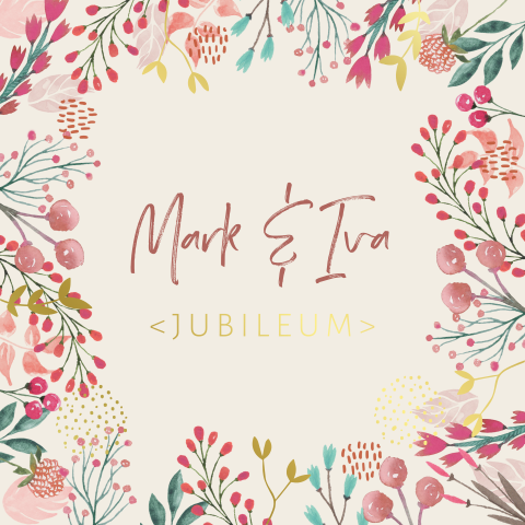 Jubileumkaart bloemen en takjes vrolijk