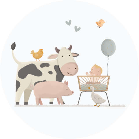 Sluitzegel varken koe kip en baby jongen