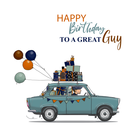 Verjaardagskaart trabant met ballonnen