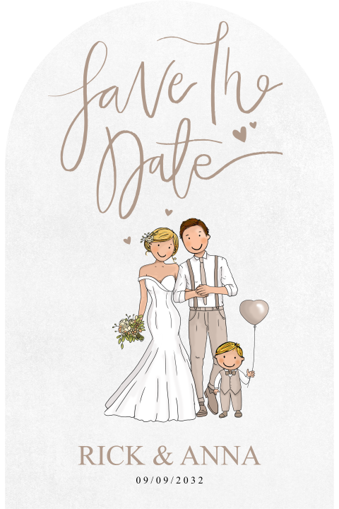 Unieke stans vorm save the date bruidspaar met kind