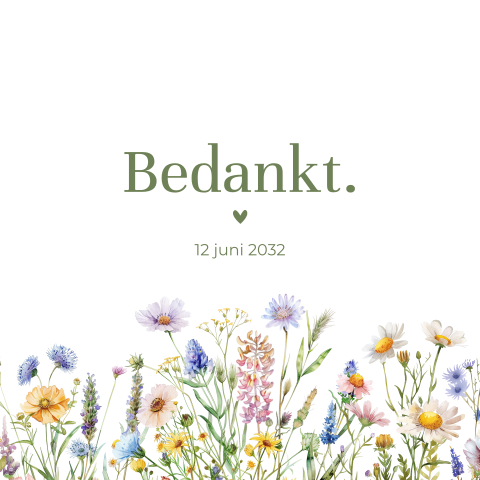 Bedankkaart veldbloemen met lente kleuren en takjes