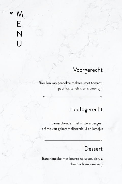 Strakke menukaart met marmerlook achtergrond