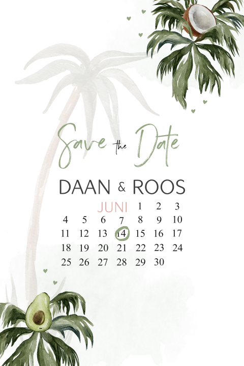 Save the date palmtree met kalender