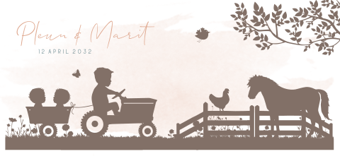 geboortekaartjes silhouette tractor met broer en tweeling hek