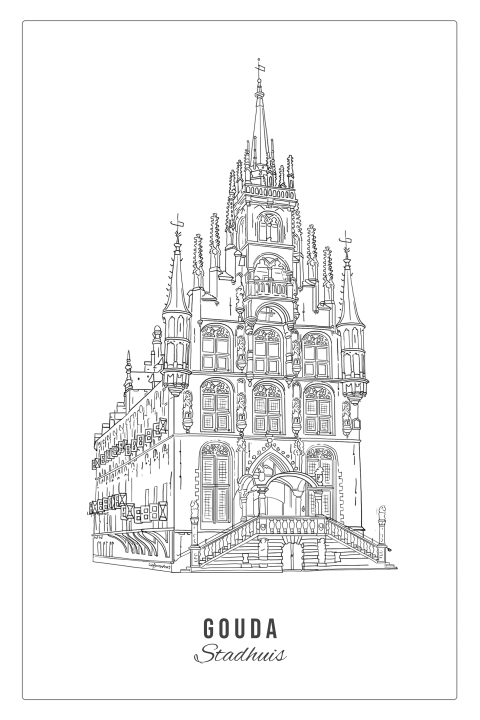 Verhuiskaart Gouda Stadhuis lijntekening