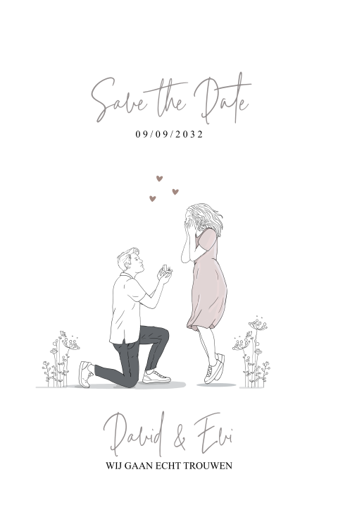 Unieke stans vorm save the date bruidspaar met ring