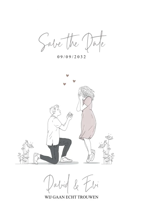 Unieke stans vorm save the date bruidspaar met ring