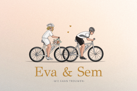 Trouwkaart aanstaand echtpaar mountainbike