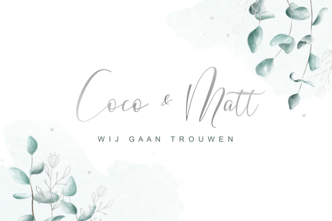 Trouwkaart zilverfolie takjes met watercolor