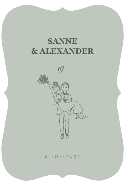 Trouwkaart vorm met bruidspaar pentekening