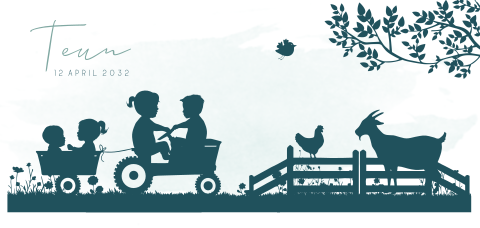 Geboortekaartjes silhouette jongen tractor vier kinderen