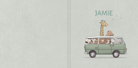 Boek geboortekaartje groen busje met dieren