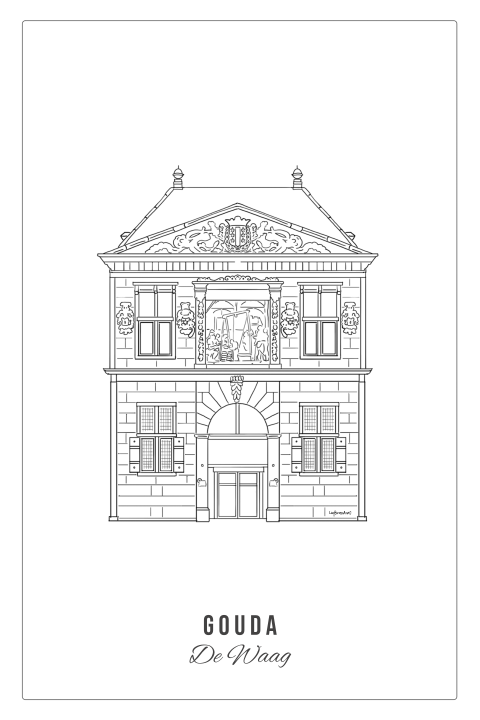 Verhuiskaart Gouda De Waag lijntekening