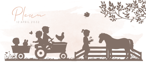 Geboortekaartje meisje tractor broertjes en zus landschap