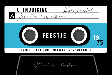 Uitnodiging cassettebandje blauw