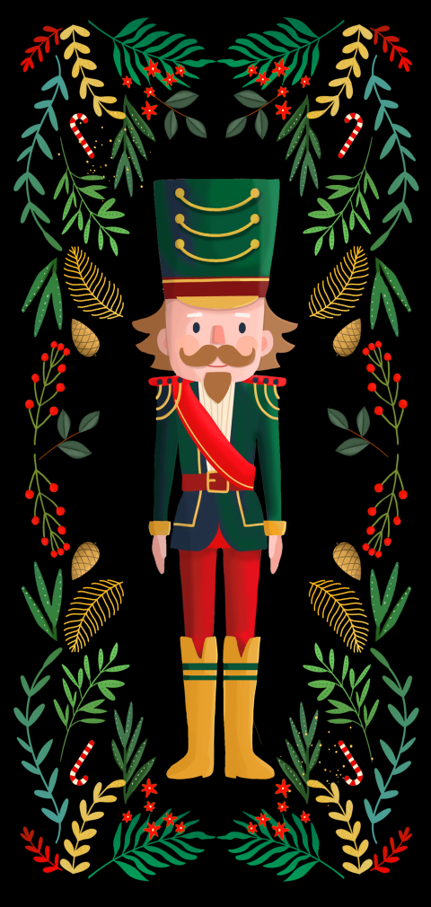 Kerstkaart notenkraker met takjes