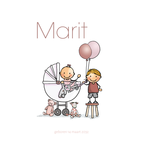 Geboortekaartje meisje wieg wit met broertje