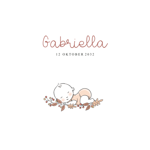 Geboortekaartje met baby meisje in herfstblaadjes met takjes en vogels