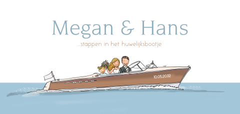 Trouwkaart huwelijksbootje riva wit bruidspaar