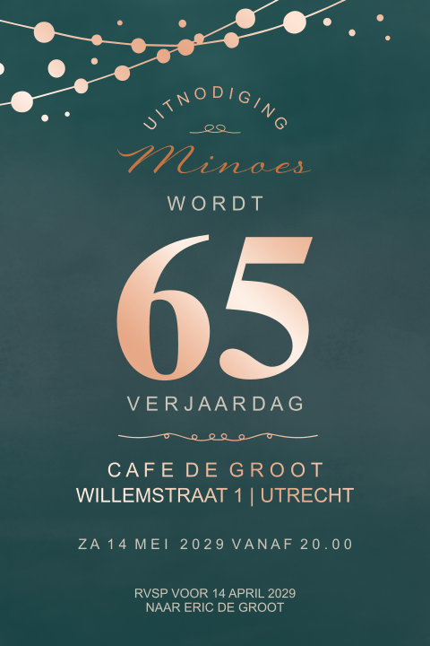 Uitnodiging koperfolie met prikkabel met nummer