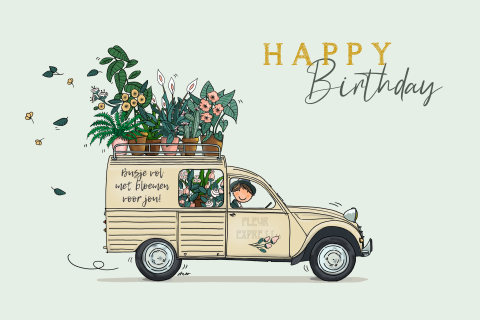 Verjaardagskaart Citroen besteleend met planten en bloemen