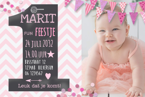 Uitnodiging kinderfeestje 1 jaar krijtbord