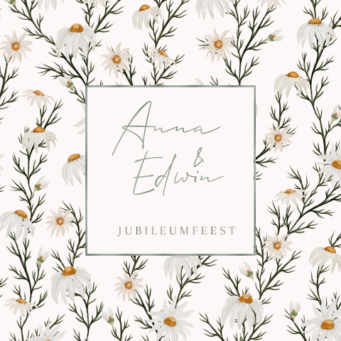 Uitnodiging jubileum witte kleine bloemen met takjes
