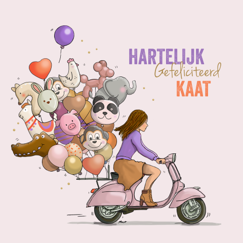 Felicitatiekaart ballonnen met vespa scooter