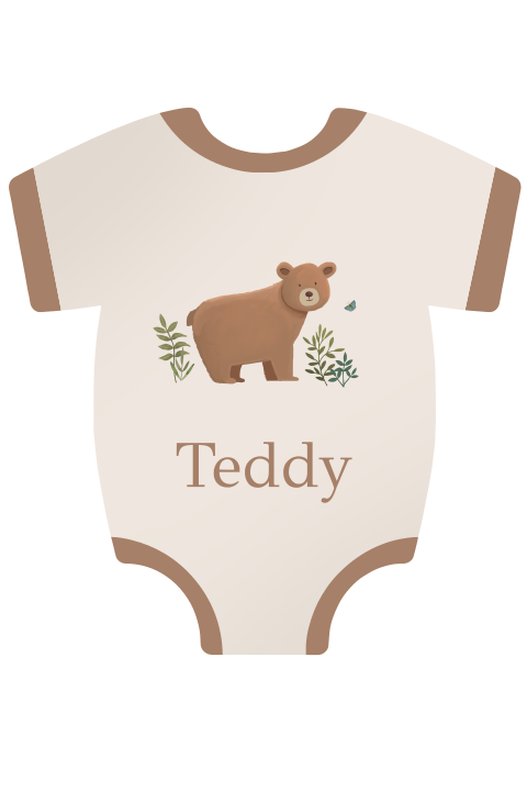 Geboortekaartje romper met beertje en takjes