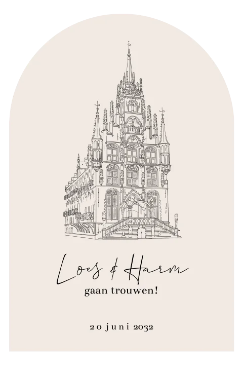Trouwkaart stadhuis Gouda lijntekening