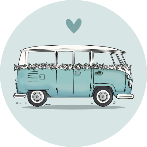 Sluitzegel blauw vw busje met bloemetjes