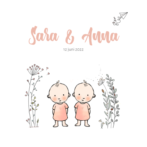 Geboortekaartje tweeling meisje met takjes