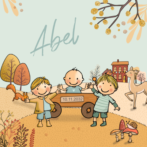 Geboortekaartje jongen broertjes herfst ree eekhoorn egel