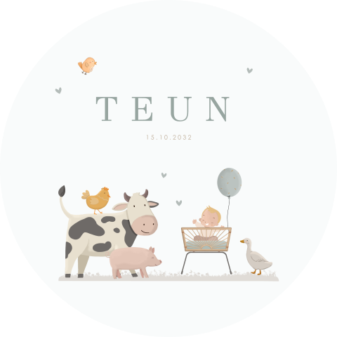Raamsticker jongen rotan wieg met dieren