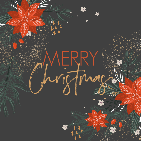 Kerstkaart kerstbloemen met glitterlook