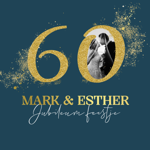 Jubileumkaart 60 jaar getrouwd goudglitters