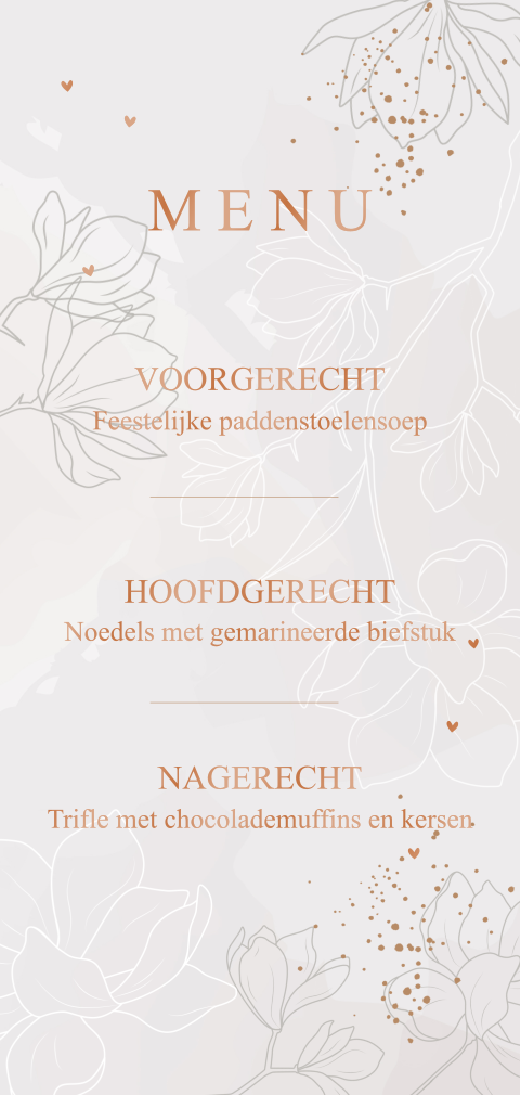 Menukaart grijze tinten met koperfolie